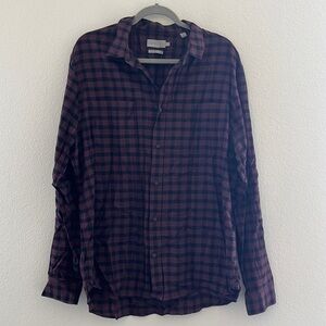 Vince Men’s Button Up shirt Long Sleeve Purple Plaid Cotton sz L
